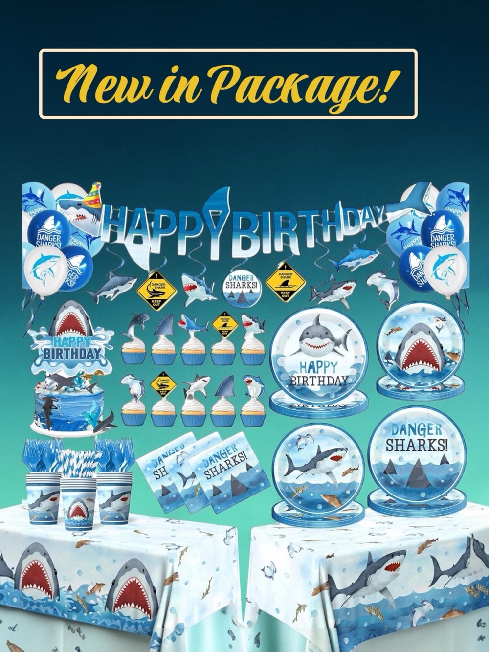 🦈🎉 Shark Birthday Party Supplies & Decorations Set – 190 Pieces